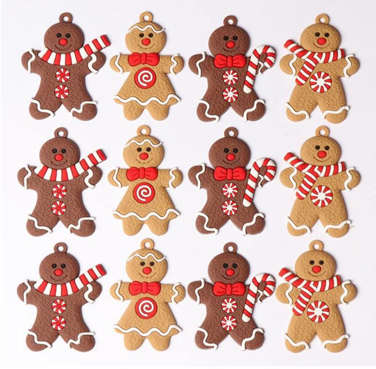 12pcs Gingerbread Man Ornaments for Christmas Tree, Assorted Gingerbread Figurines Ornaments, Christmas Tree Hanging Decorations, 3 Inch Tall