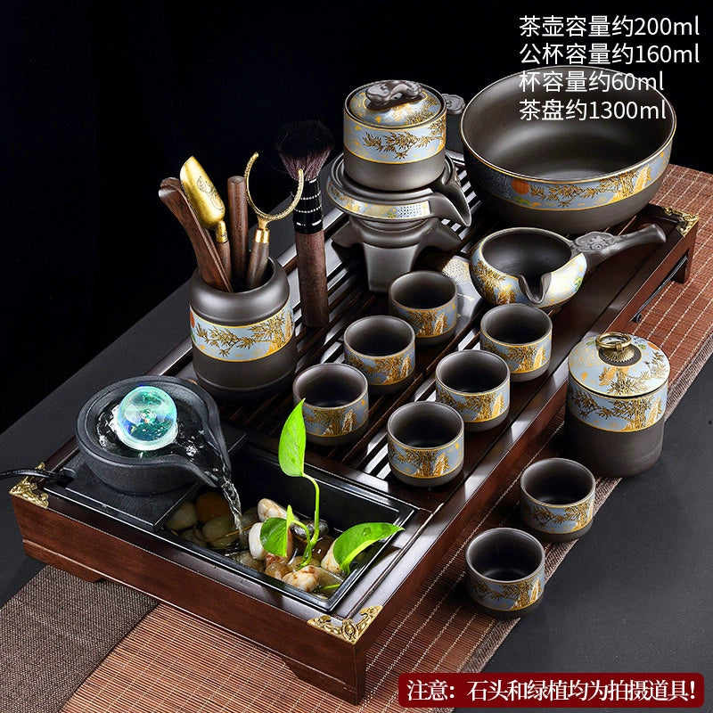 宜兴紫砂茶具 - 豪华自动茶壶配功夫茶杯,轻松冲泡家庭仪式,优质紫砂陶瓷配件