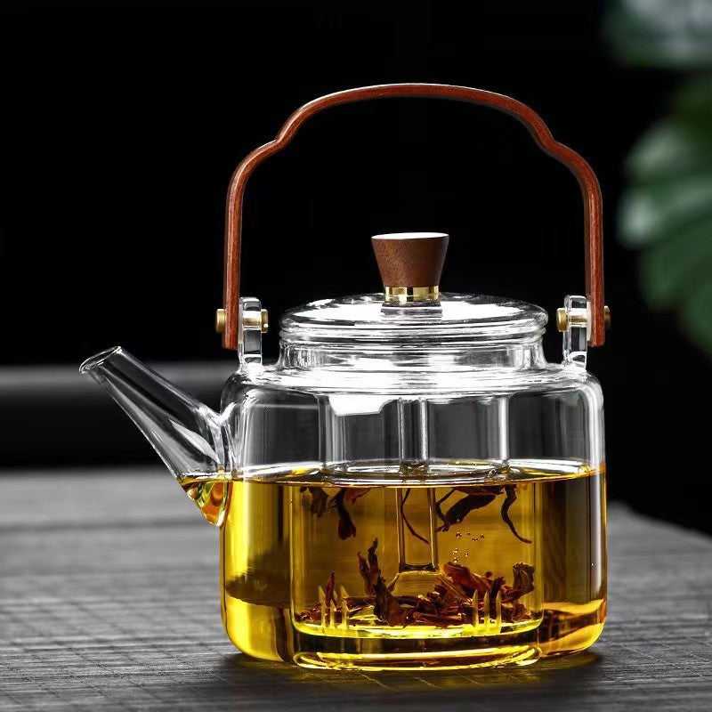 耐高温玻璃茶壶,带挂柄——大容量炉灶安全冲泡壶,适用于电陶炉,现代家用茶具