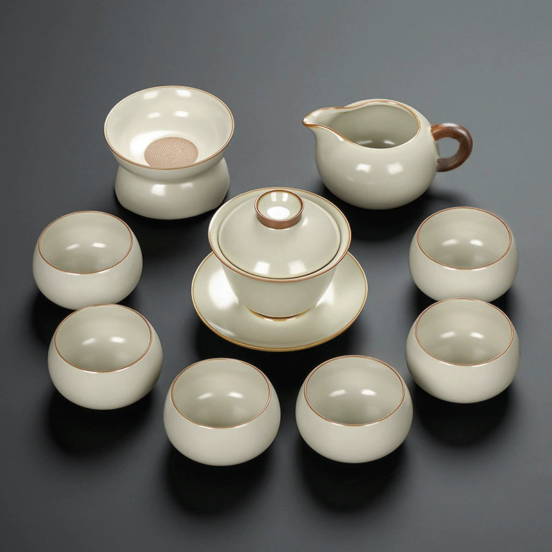 Ru Kiln Ceramic Kung Fu Tea Set - Luxury Teapot, Gaiwan, Cups & Tray for Home Tea Ceremony, Premium Chinese Porcelain Brewing Kit