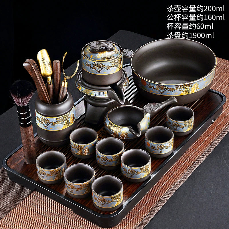 宜兴紫砂茶具 - 豪华自动茶壶配功夫茶杯,轻松冲泡家庭仪式,优质紫砂陶瓷配件