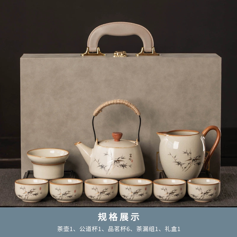 Ru Kiln 陶瓷茶具套装 - 高档中国茶壶、杯子和托盘,适用于家庭、功夫茶仪式、奢华接待客人