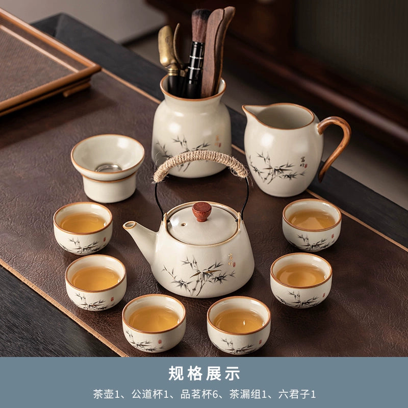 Ru Kiln 陶瓷茶具套装 - 高档中国茶壶、杯子和托盘,适用于家庭、功夫茶仪式、奢华接待客人