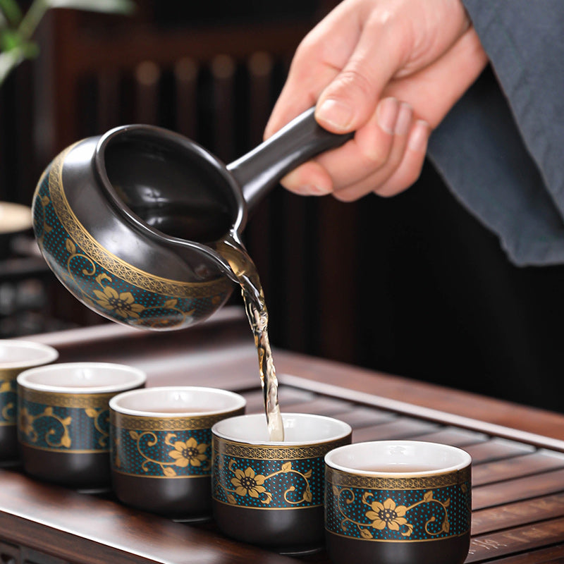 Effortless Tea Set with Heat-Resistant Teapot - Semi-Automatic Ceramic Gongfu Teacups & Stone-Mill Design for Home Brewing, Anti-Scald Tea Maker Kit