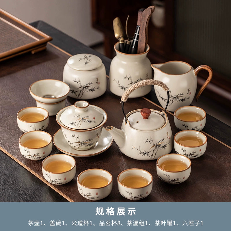 Ru Kiln 陶瓷茶具套装 - 高档中国茶壶、杯子和托盘,适用于家庭、功夫茶仪式、奢华接待客人