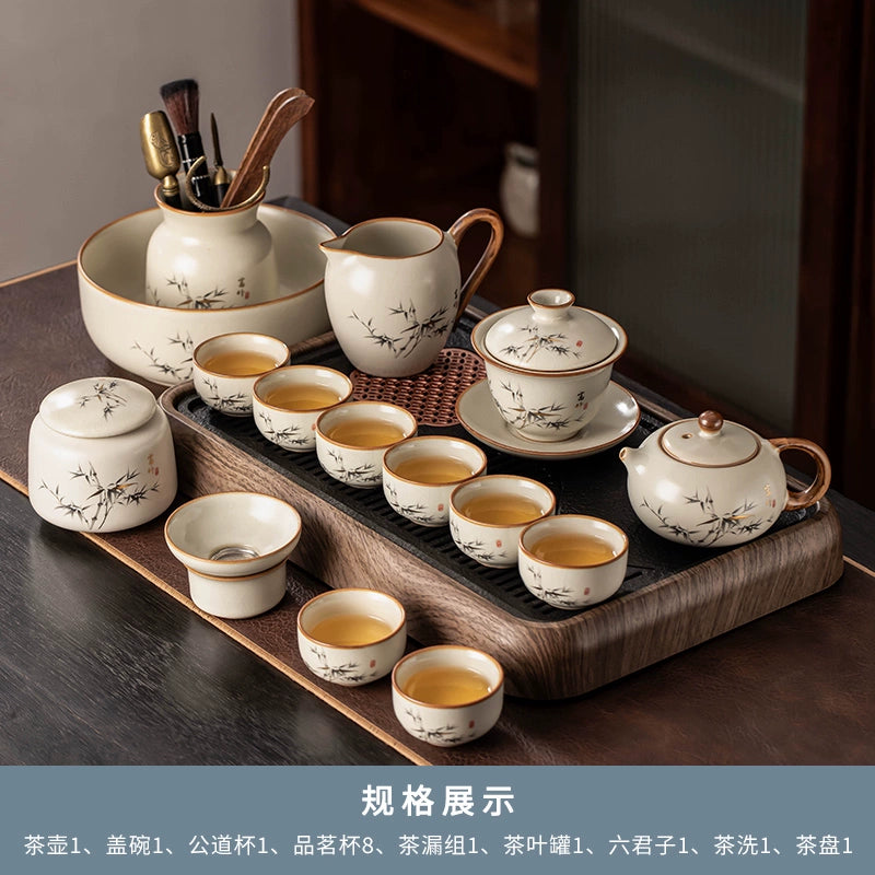 Ru Kiln 陶瓷茶具套装 - 高档中国茶壶、杯子和托盘,适用于家庭、功夫茶仪式、奢华接待客人