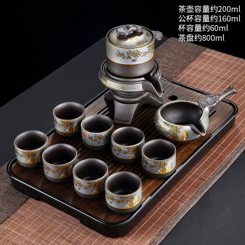 宜兴紫砂茶具 - 豪华自动茶壶配功夫茶杯,轻松冲泡家庭仪式,优质紫砂陶瓷配件
