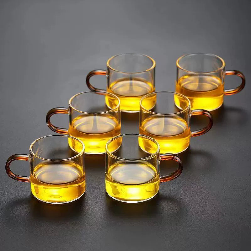 耐热玻璃茶杯 - 6种颜色小茶杯,耐用多彩茶具,适用于家庭和办公室