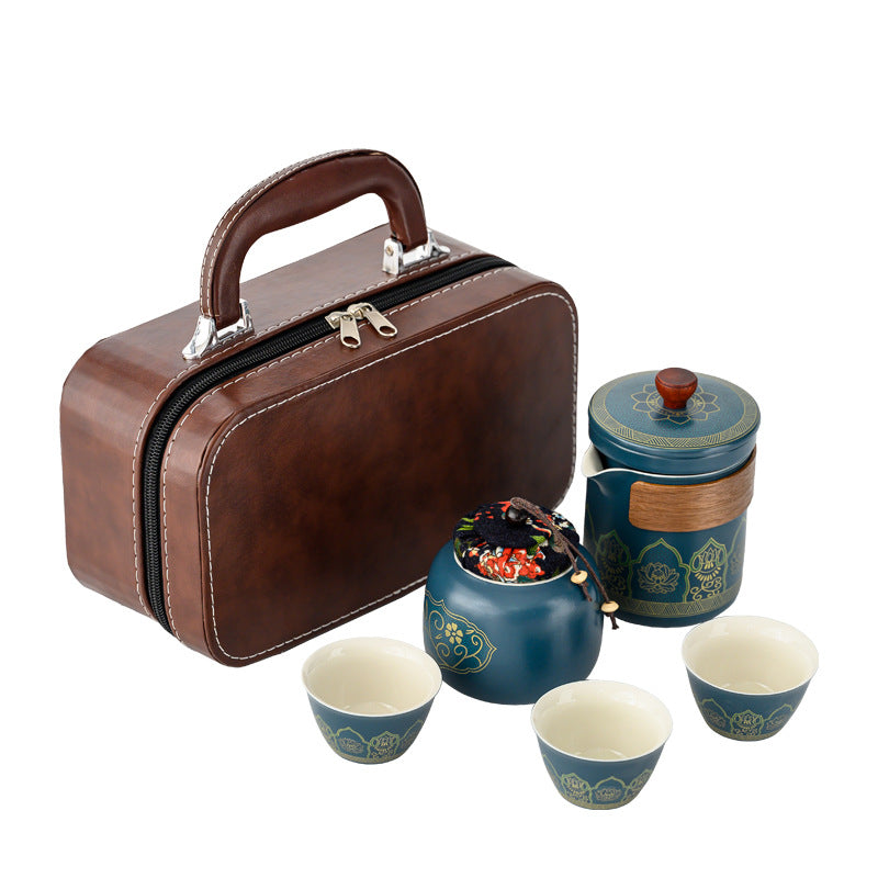 便携式日式旅行茶具 - 户外露营功夫茶套装,带盒紧凑陶瓷杯,节日企业礼品