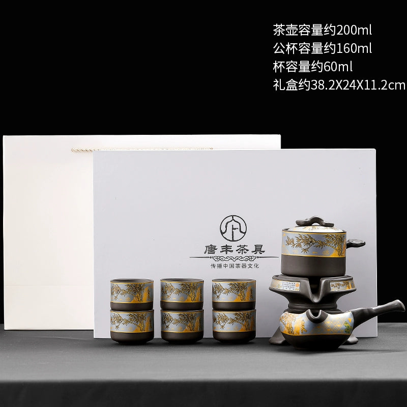 宜兴紫砂茶具 - 豪华自动茶壶配功夫茶杯,轻松冲泡家庭仪式,优质紫砂陶瓷配件