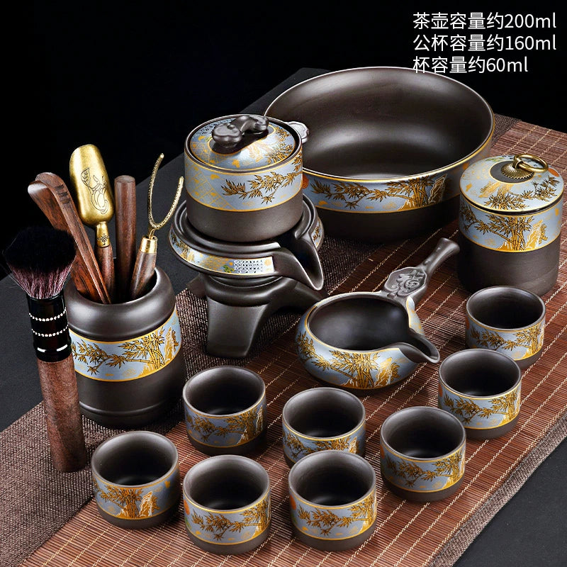 宜兴紫砂茶具 - 豪华自动茶壶配功夫茶杯,轻松冲泡家庭仪式,优质紫砂陶瓷配件