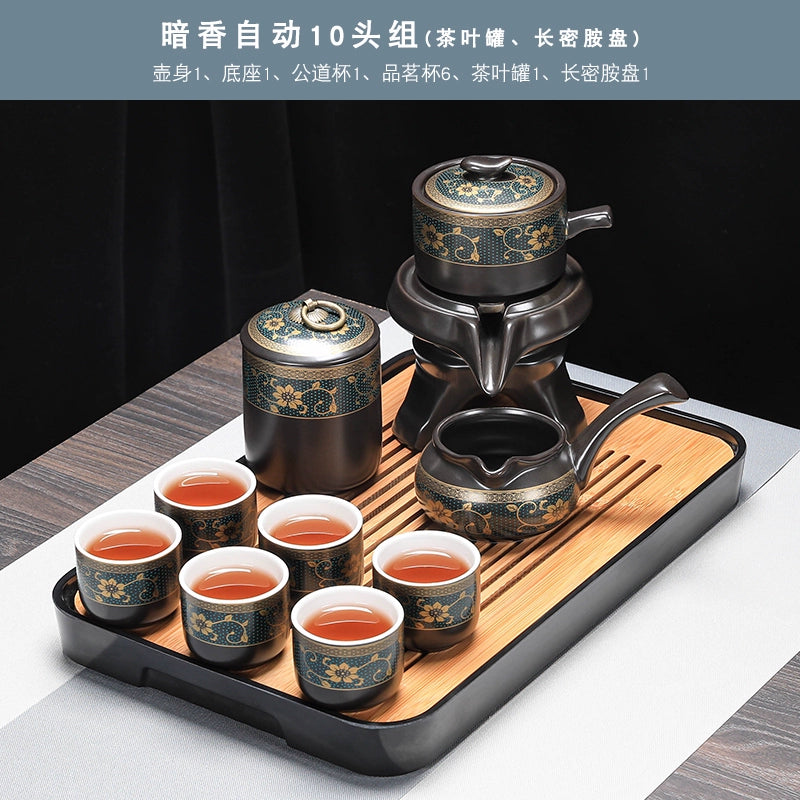 Effortless Tea Set with Heat-Resistant Teapot - Semi-Automatic Ceramic Gongfu Teacups & Stone-Mill Design for Home Brewing, Anti-Scald Tea Maker Kit
