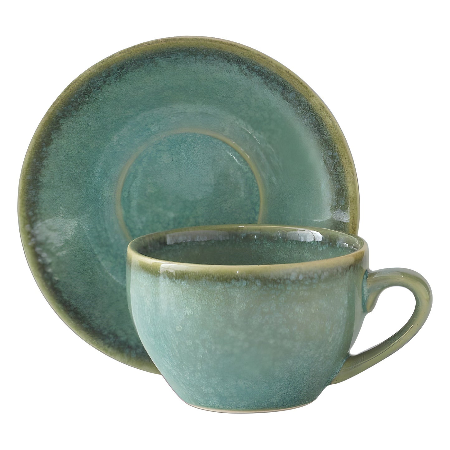 American Vintage-Style Ceramic Coffee Cup & Saucer Set – Rustic Glazed Tea Set with Oxidation Firing Finish