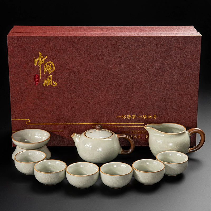 Ru Kiln Ceramic Kung Fu Tea Set - Luxury Teapot, Gaiwan, Cups & Tray for Home Tea Ceremony, Premium Chinese Porcelain Brewing Kit