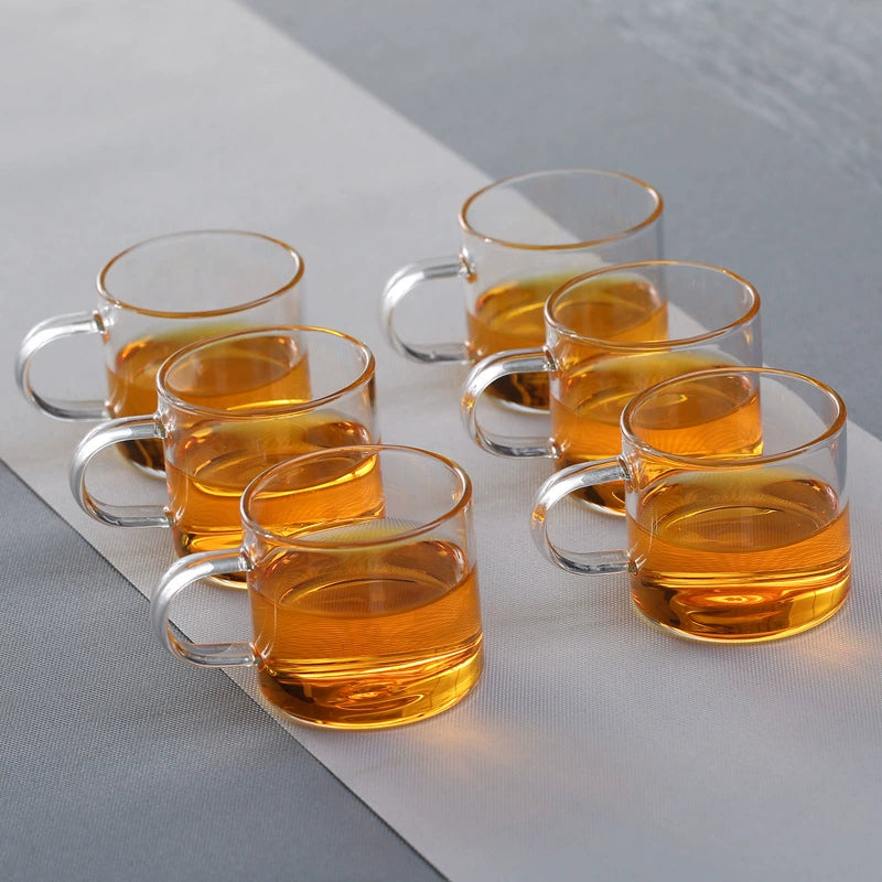 耐热玻璃茶杯 - 6种颜色小茶杯,耐用多彩茶具,适用于家庭和办公室