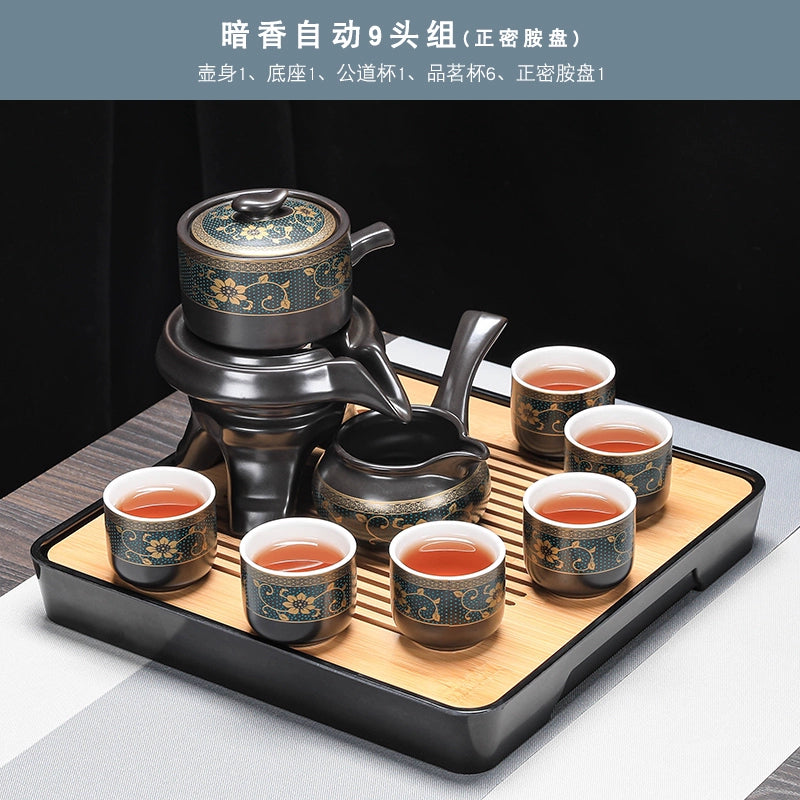 Effortless Tea Set with Heat-Resistant Teapot - Semi-Automatic Ceramic Gongfu Teacups & Stone-Mill Design for Home Brewing, Anti-Scald Tea Maker Kit