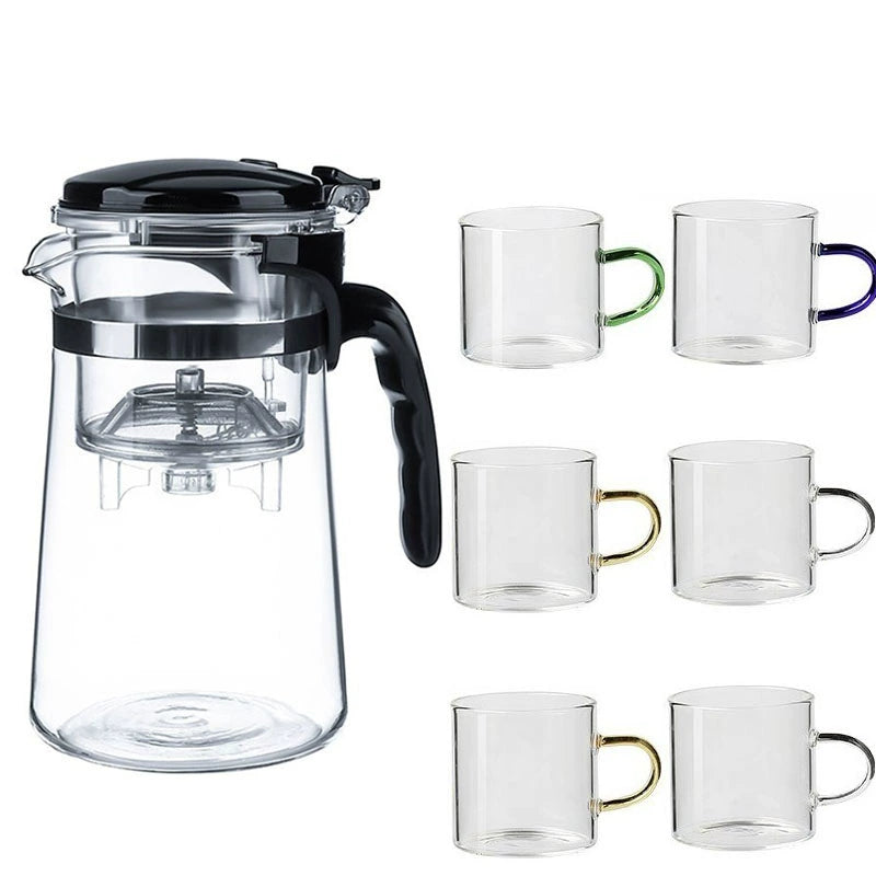 优雅玻璃茶壶,带一键茶滤器 - 自动茶/水分离,耐热冲泡壶,适用于散装茶,家庭和办公室使用