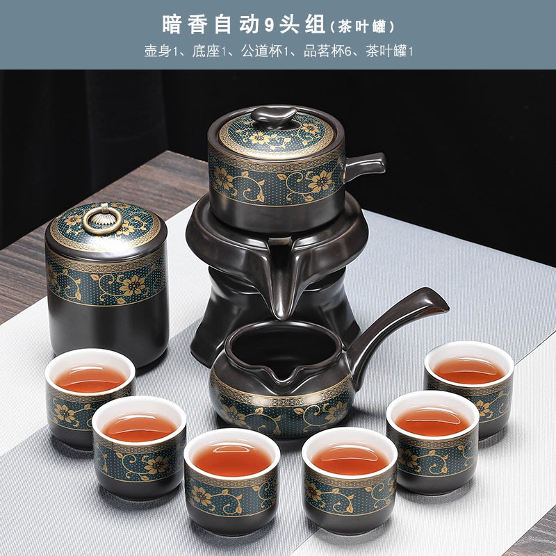 Effortless Tea Set with Heat-Resistant Teapot - Semi-Automatic Ceramic Gongfu Teacups & Stone-Mill Design for Home Brewing, Anti-Scald Tea Maker Kit