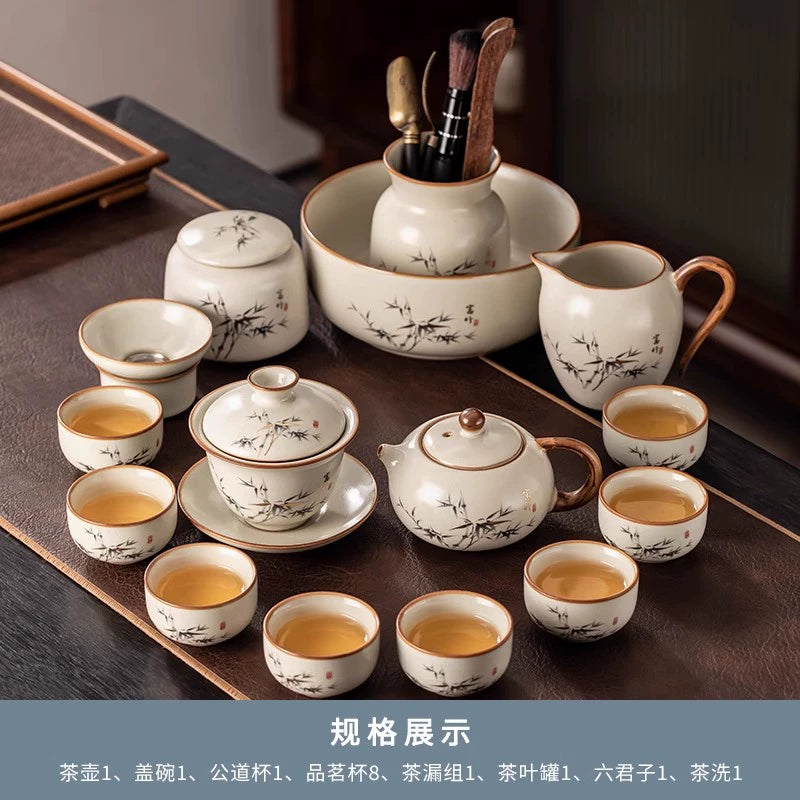 Ru Kiln 陶瓷茶具套装 - 高档中国茶壶、杯子和托盘,适用于家庭、功夫茶仪式、奢华接待客人