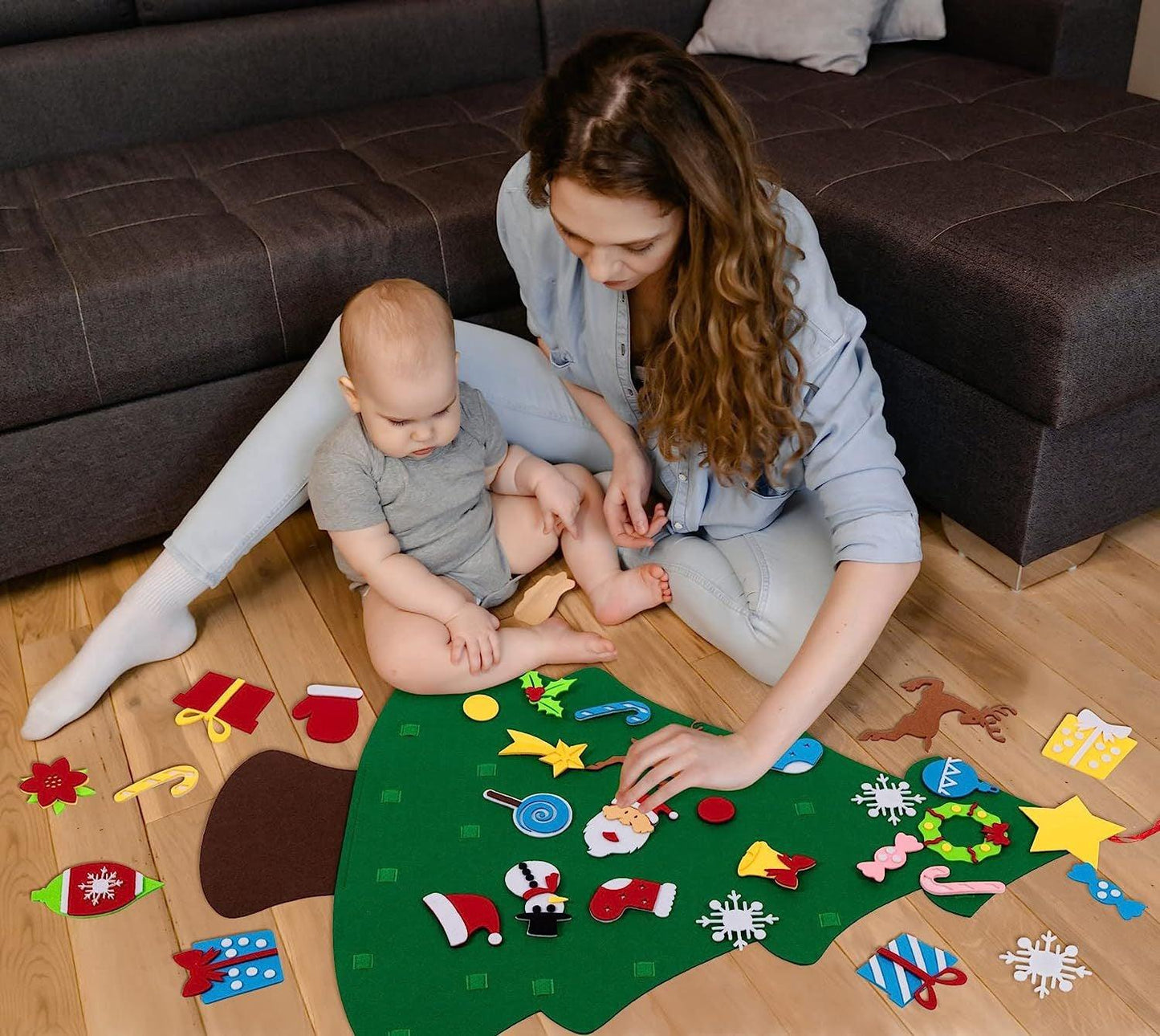 DIY Felt Christmas Tree Set with Ornaments for Kids, Xmas Gifts, New Year Door Wall Hanging Decorations