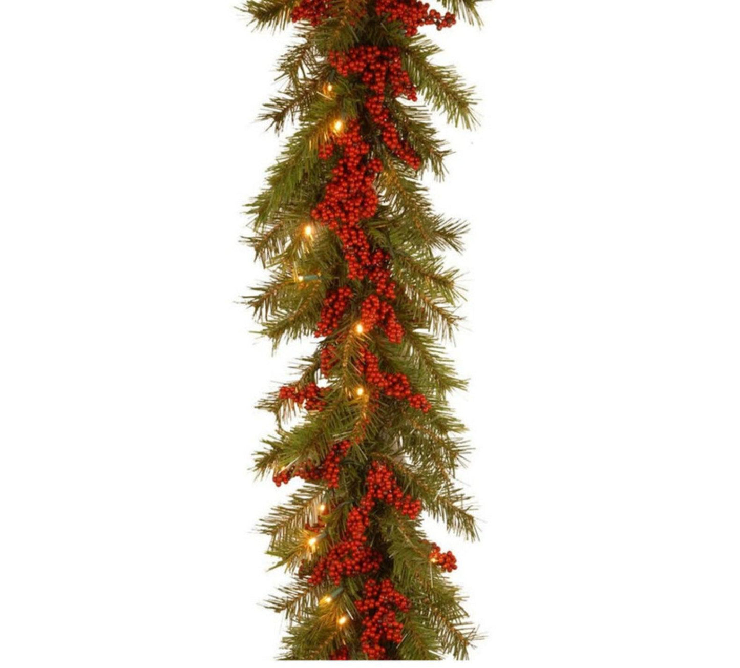 Rocinha 9 Foot Lighted Christmas Garland, Outdoor Christmas Garland with Pine Cones, Red Berries and LED Light for Fireplace, Mantle and Stair Railing