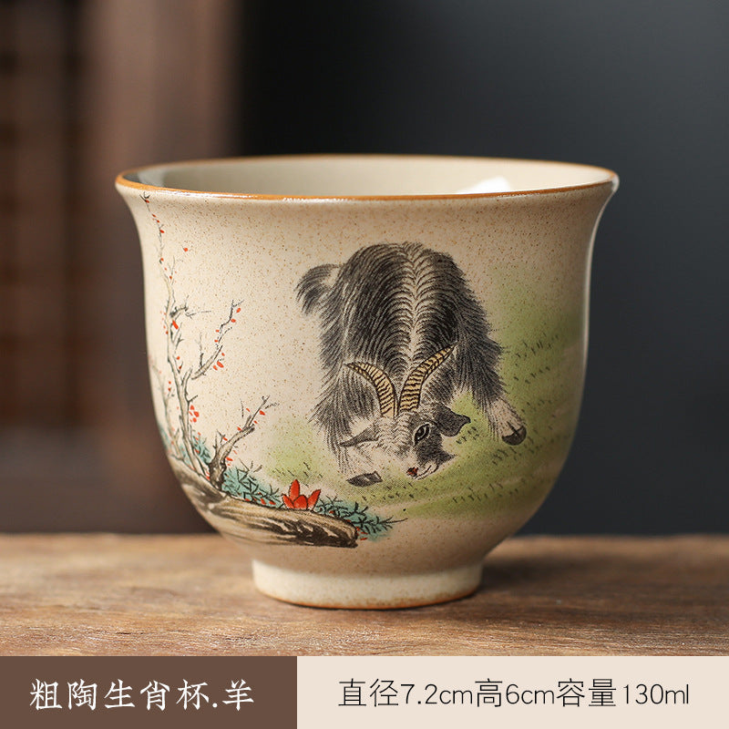 中国生肖陶瓷茶具 - 12件手绘动物茶杯与功夫茶,复古风格收藏茶具,适合家庭冲泡和亚洲文化爱好者