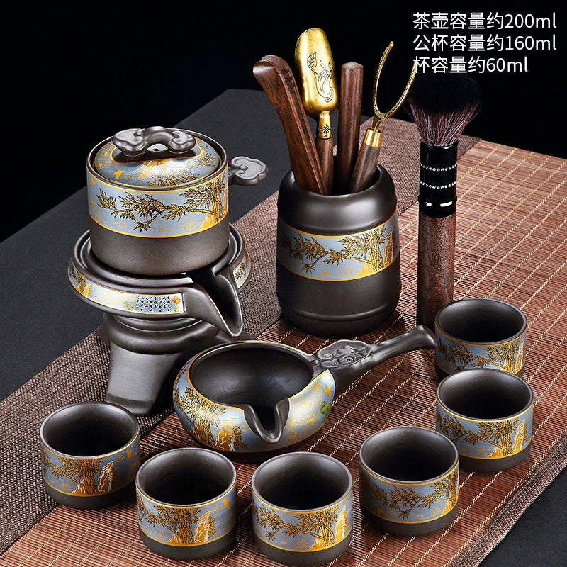 宜兴紫砂茶具 - 豪华自动茶壶配功夫茶杯,轻松冲泡家庭仪式,优质紫砂陶瓷配件