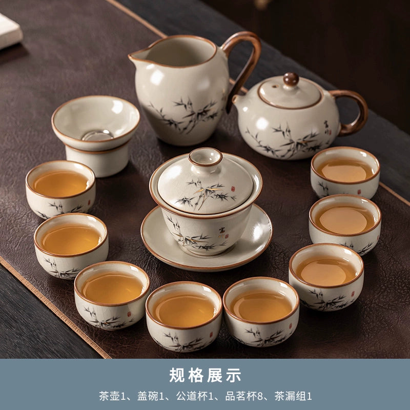 Ru Kiln 陶瓷茶具套装 - 高档中国茶壶、杯子和托盘,适用于家庭、功夫茶仪式、奢华接待客人