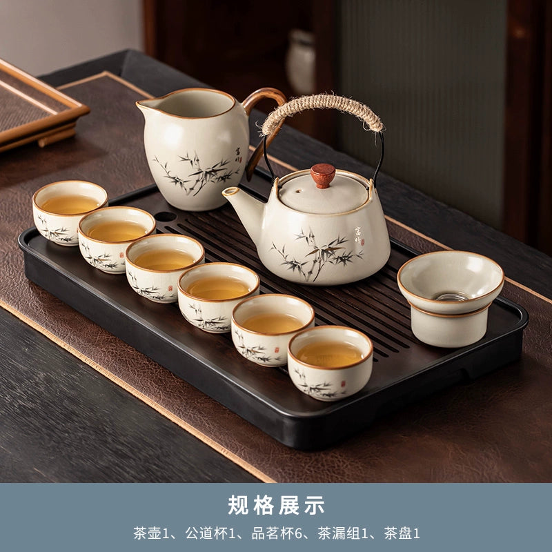 Ru Kiln 陶瓷茶具套装 - 高档中国茶壶、杯子和托盘,适用于家庭、功夫茶仪式、奢华接待客人