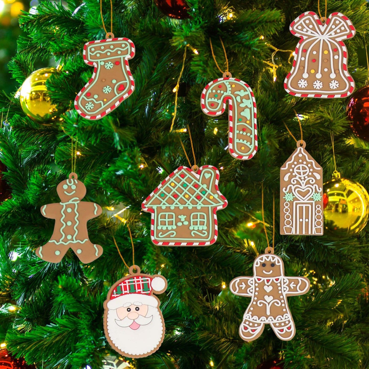 12pcs Gingerbread Man Ornaments for Christmas Tree, Assorted Gingerbread Figurines Ornaments, Christmas Tree Hanging Decorations, 3 Inch Tall