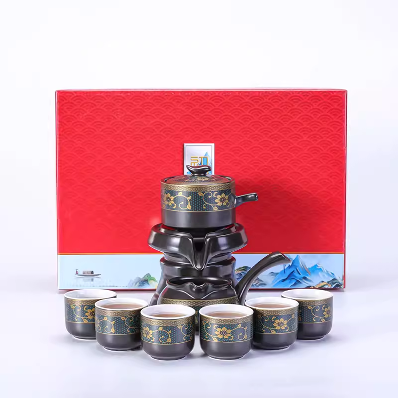 Effortless Tea Set with Heat-Resistant Teapot - Semi-Automatic Ceramic Gongfu Teacups & Stone-Mill Design for Home Brewing, Anti-Scald Tea Maker Kit