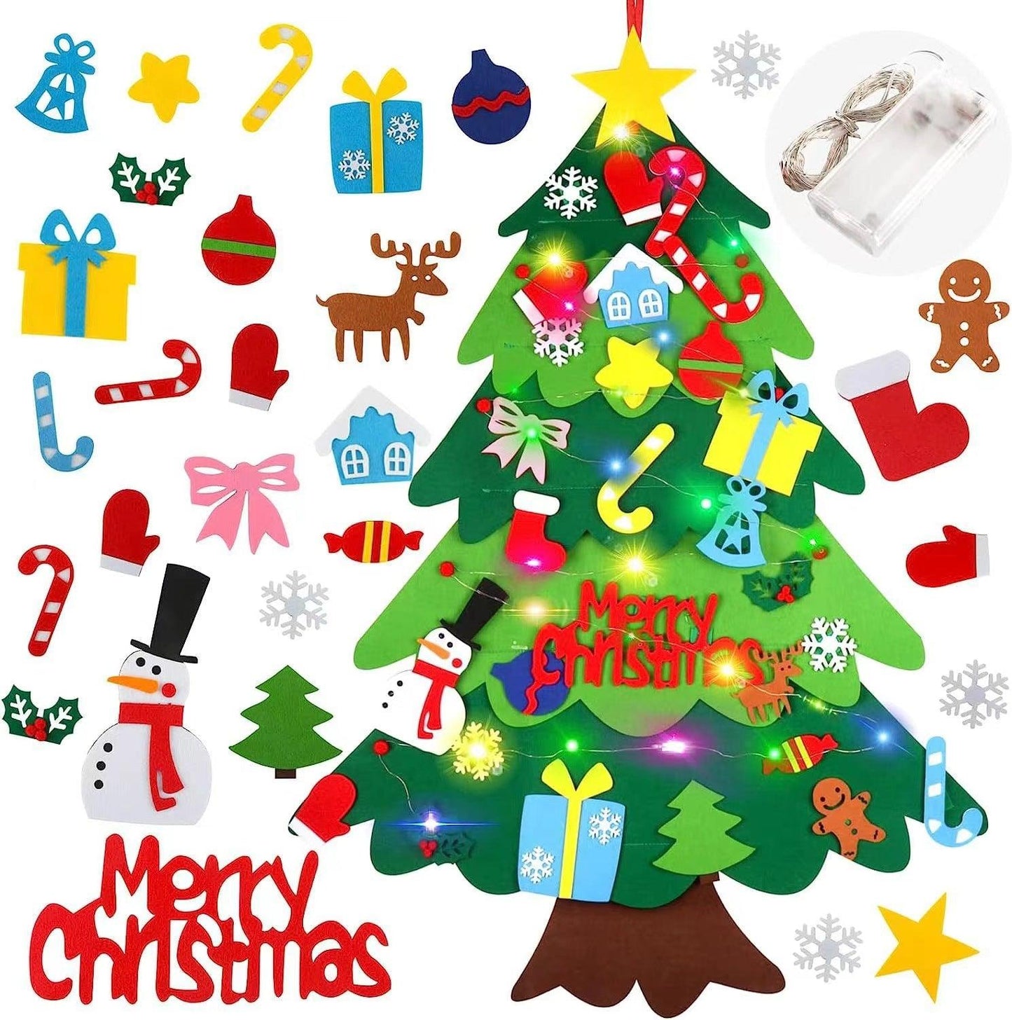 DIY Felt Christmas Tree Set with Ornaments for Kids, Xmas Gifts, New Year Door Wall Hanging Decorations