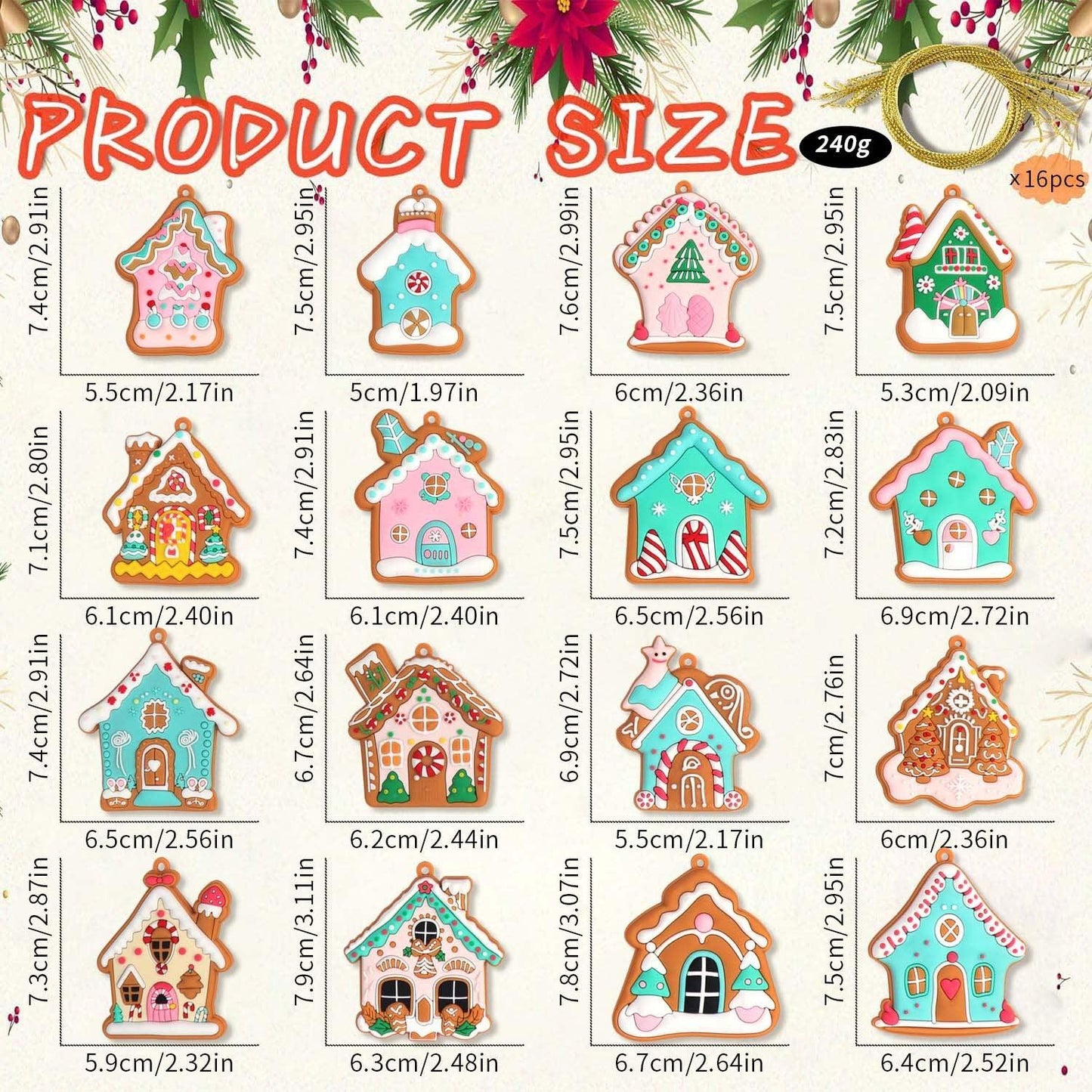 12pcs Gingerbread Man Ornaments for Christmas Tree, Assorted Gingerbread Figurines Ornaments, Christmas Tree Hanging Decorations, 3 Inch Tall