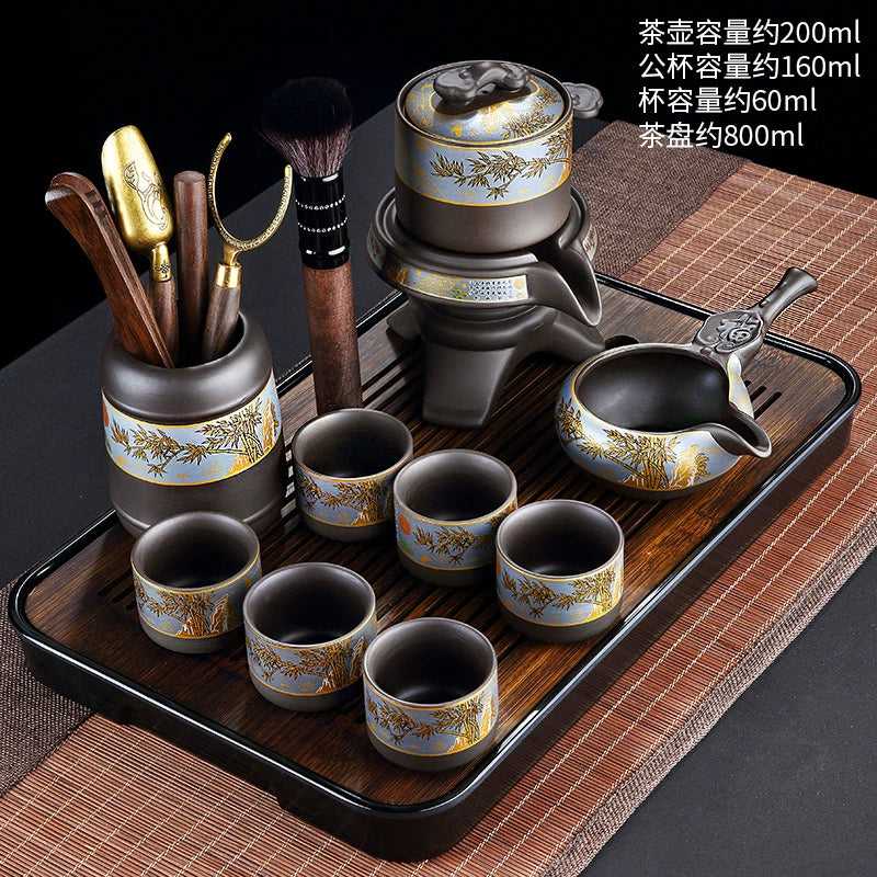宜兴紫砂茶具 - 豪华自动茶壶配功夫茶杯,轻松冲泡家庭仪式,优质紫砂陶瓷配件