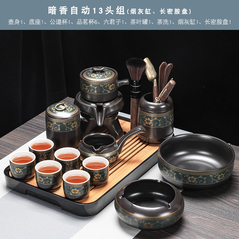 Effortless Tea Set with Heat-Resistant Teapot - Semi-Automatic Ceramic Gongfu Teacups & Stone-Mill Design for Home Brewing, Anti-Scald Tea Maker Kit