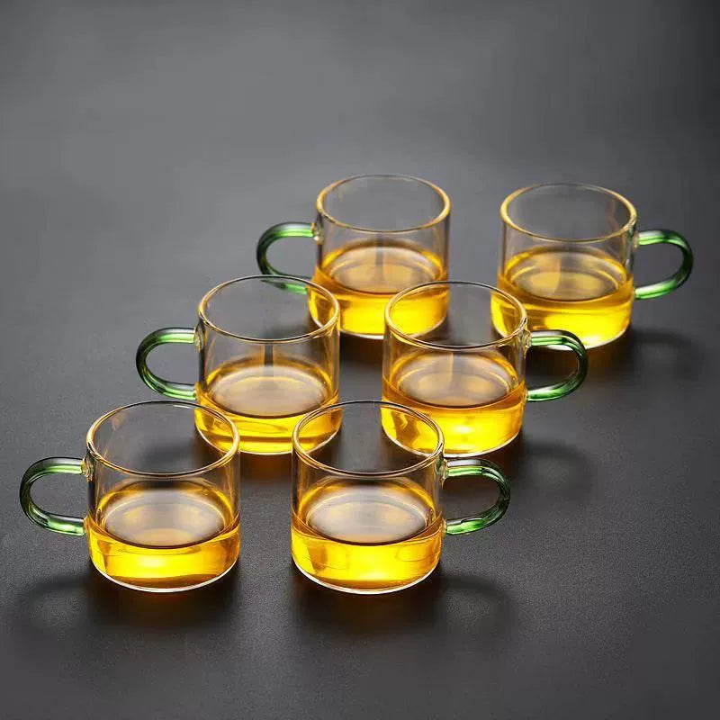 耐热玻璃茶杯 - 6种颜色小茶杯,耐用多彩茶具,适用于家庭和办公室