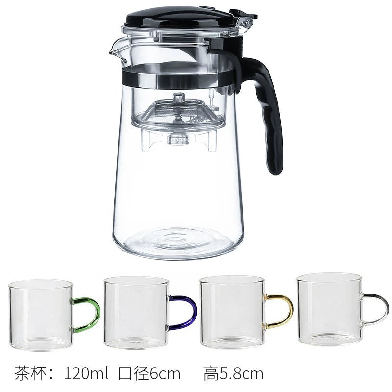 优雅玻璃茶壶,带一键茶滤器 - 自动茶/水分离,耐热冲泡壶,适用于散装茶,家庭和办公室使用
