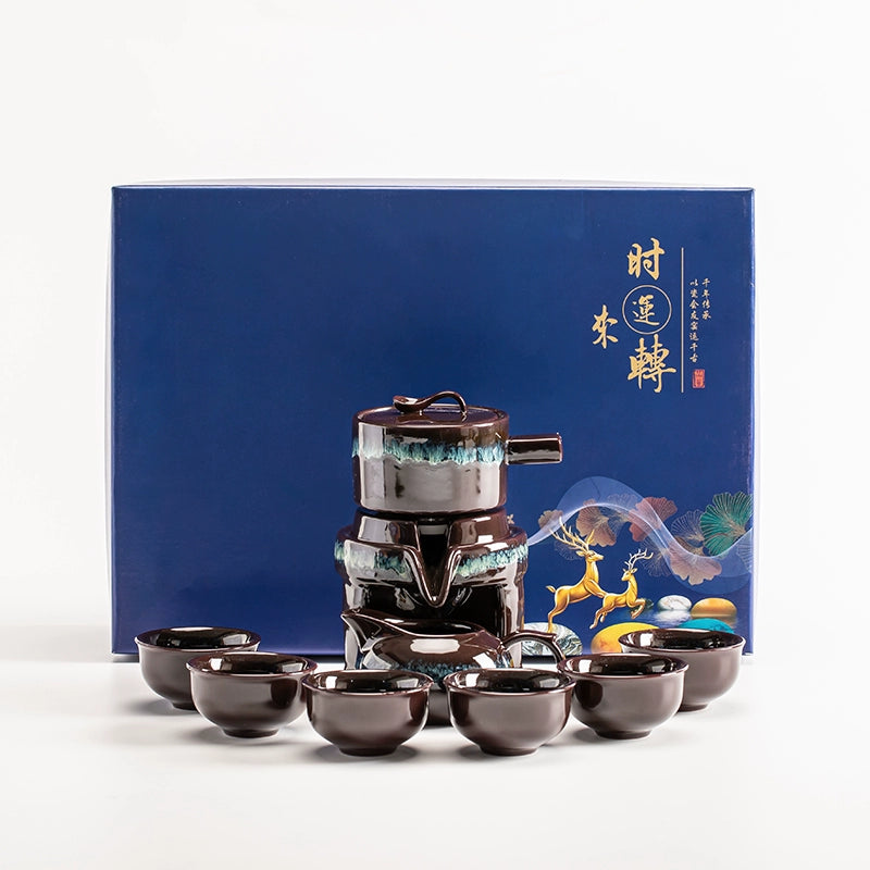 Effortless Tea Set with Heat-Resistant Teapot - Semi-Automatic Ceramic Gongfu Teacups & Stone-Mill Design for Home Brewing, Anti-Scald Tea Maker Kit