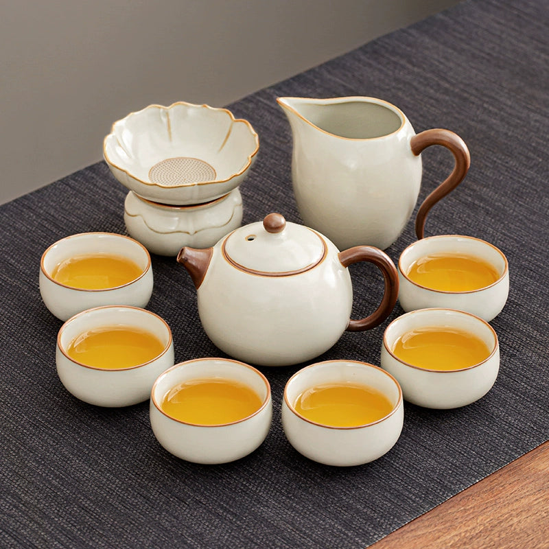 Ru Kiln Ceramic Kung Fu Tea Set - Luxury Teapot, Gaiwan, Cups & Tray for Home Tea Ceremony, Premium Chinese Porcelain Brewing Kit