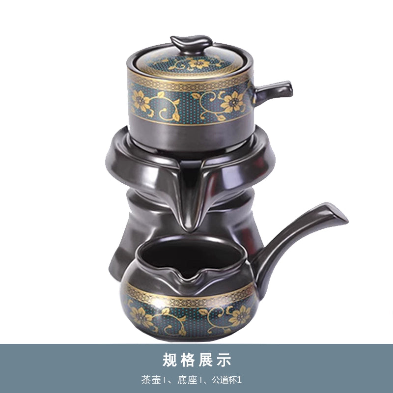 Effortless Tea Set with Heat-Resistant Teapot - Semi-Automatic Ceramic Gongfu Teacups & Stone-Mill Design for Home Brewing, Anti-Scald Tea Maker Kit