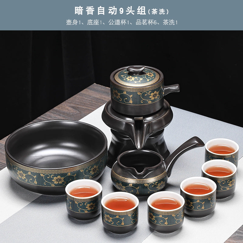 Effortless Tea Set with Heat-Resistant Teapot - Semi-Automatic Ceramic Gongfu Teacups & Stone-Mill Design for Home Brewing, Anti-Scald Tea Maker Kit