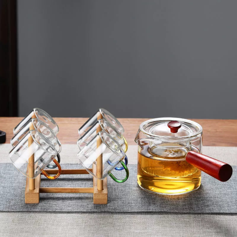 耐热玻璃茶杯 - 6种颜色小茶杯,耐用多彩茶具,适用于家庭和办公室