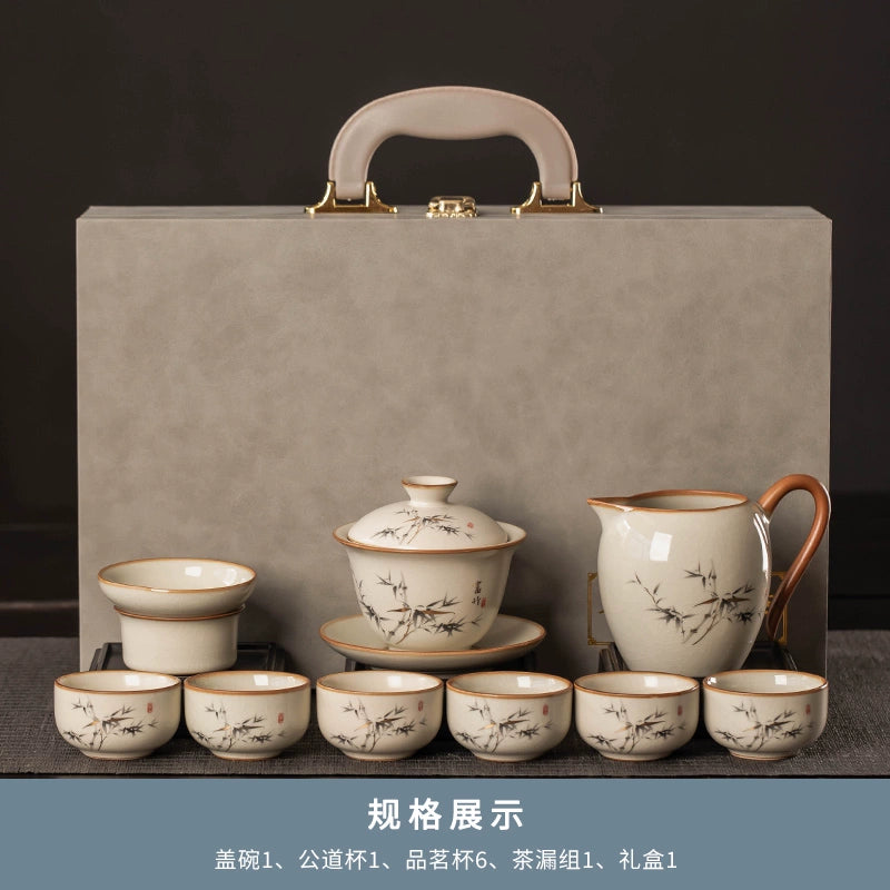 Ru Kiln 陶瓷茶具套装 - 高档中国茶壶、杯子和托盘,适用于家庭、功夫茶仪式、奢华接待客人