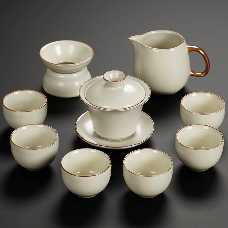 Ru Kiln Ceramic Kung Fu Tea Set - Luxury Teapot, Gaiwan, Cups & Tray for Home Tea Ceremony, Premium Chinese Porcelain Brewing Kit