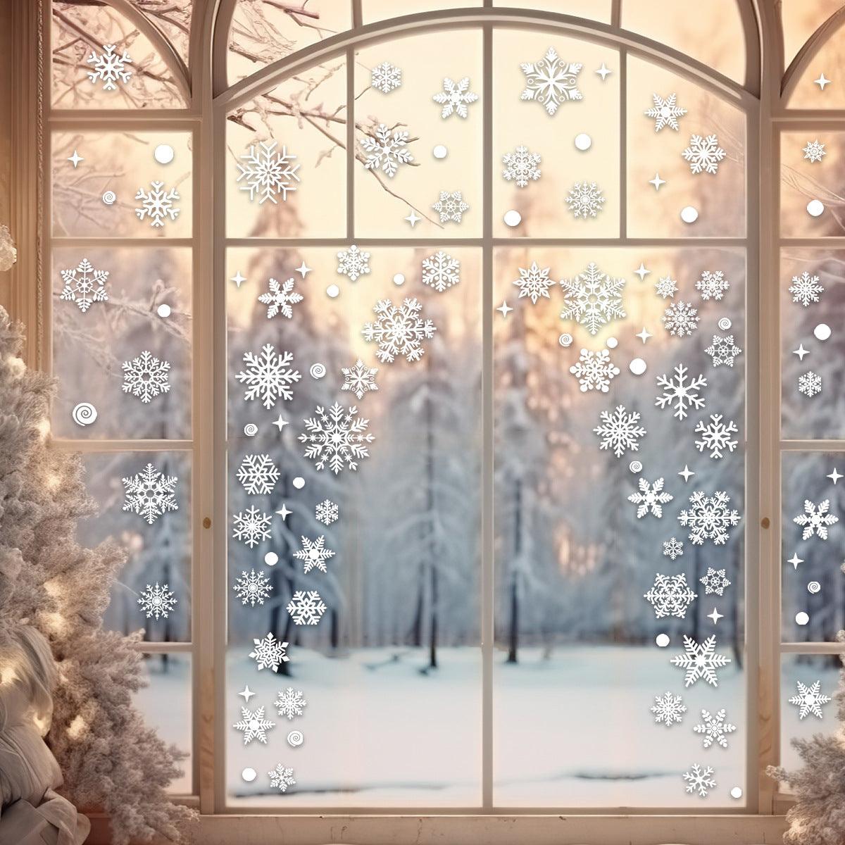 Christmas Snowflake Window Clings Stickers for Glass, Xmas Decals Decorations Holiday Snowflake Santa Claus Reindeer Decals for Party