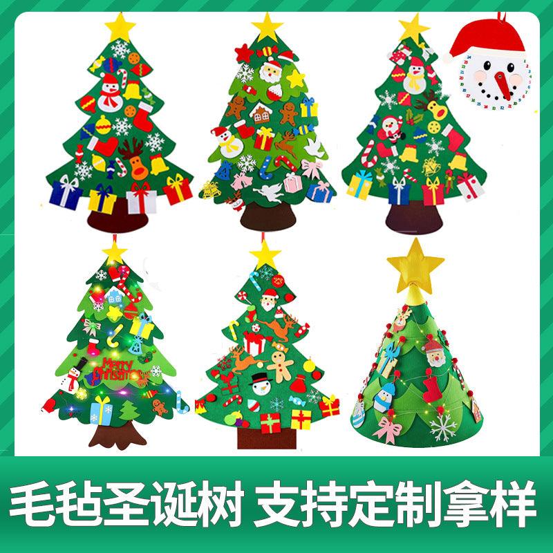 DIY Felt Christmas Tree Set with Ornaments for Kids, Xmas Gifts, New Year Door Wall Hanging Decorations
