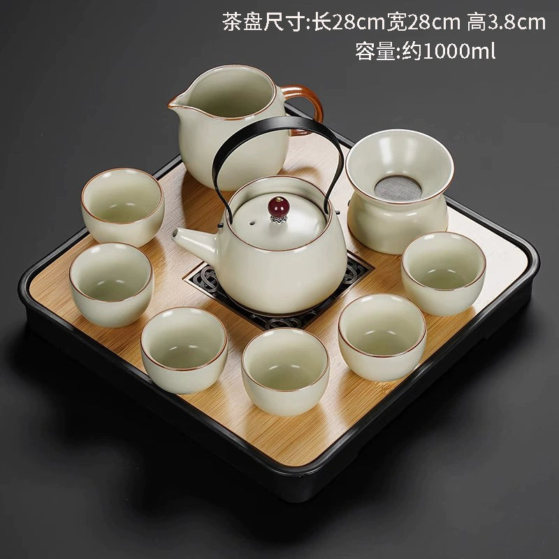 Ru Kiln Ceramic Kung Fu Tea Set - Luxury Teapot, Gaiwan, Cups & Tray for Home Tea Ceremony, Premium Chinese Porcelain Brewing Kit