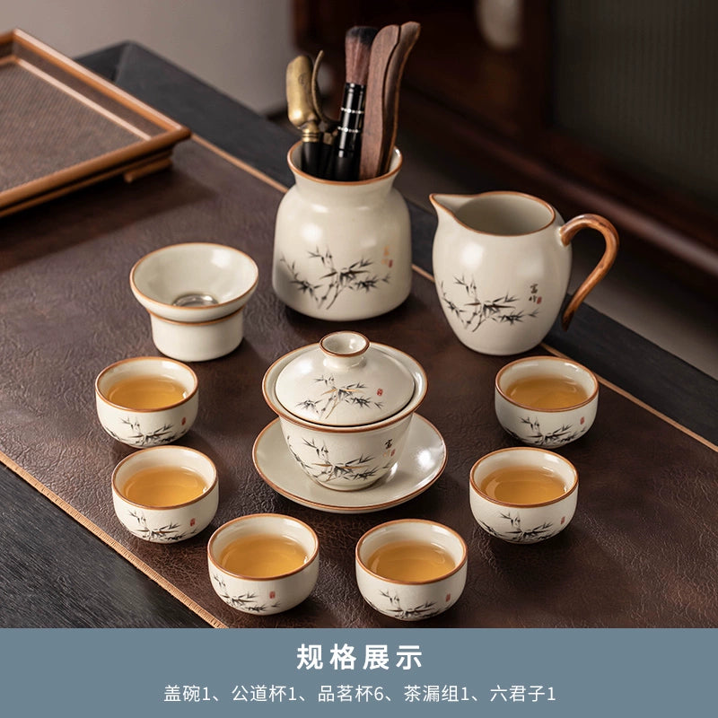 Ru Kiln 陶瓷茶具套装 - 高档中国茶壶、杯子和托盘,适用于家庭、功夫茶仪式、奢华接待客人