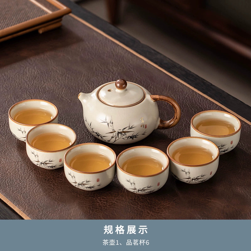 Ru Kiln 陶瓷茶具套装 - 高档中国茶壶、杯子和托盘,适用于家庭、功夫茶仪式、奢华接待客人