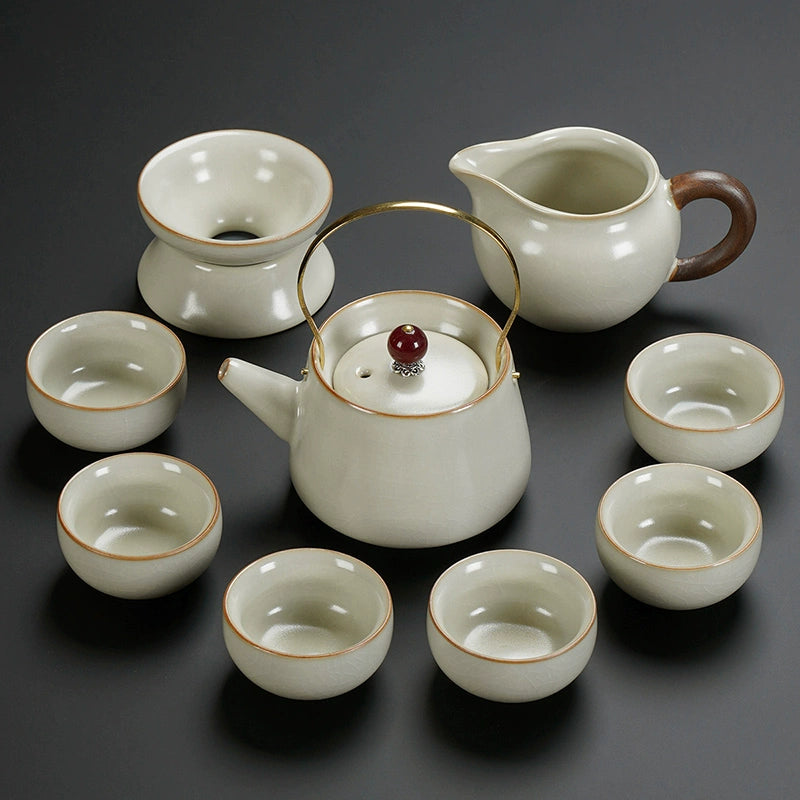 Ru Kiln Ceramic Kung Fu Tea Set - Luxury Teapot, Gaiwan, Cups & Tray for Home Tea Ceremony, Premium Chinese Porcelain Brewing Kit
